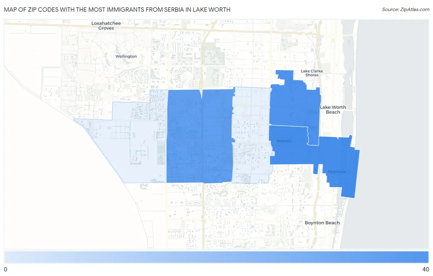 Zip Codes with the Most Immigrants from Serbia in Lake Worth Map