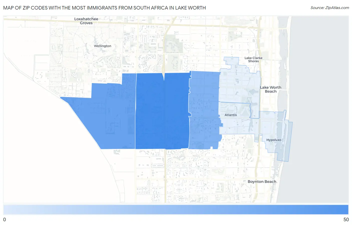 Zip Codes with the Most Immigrants from South Africa in Lake Worth Map