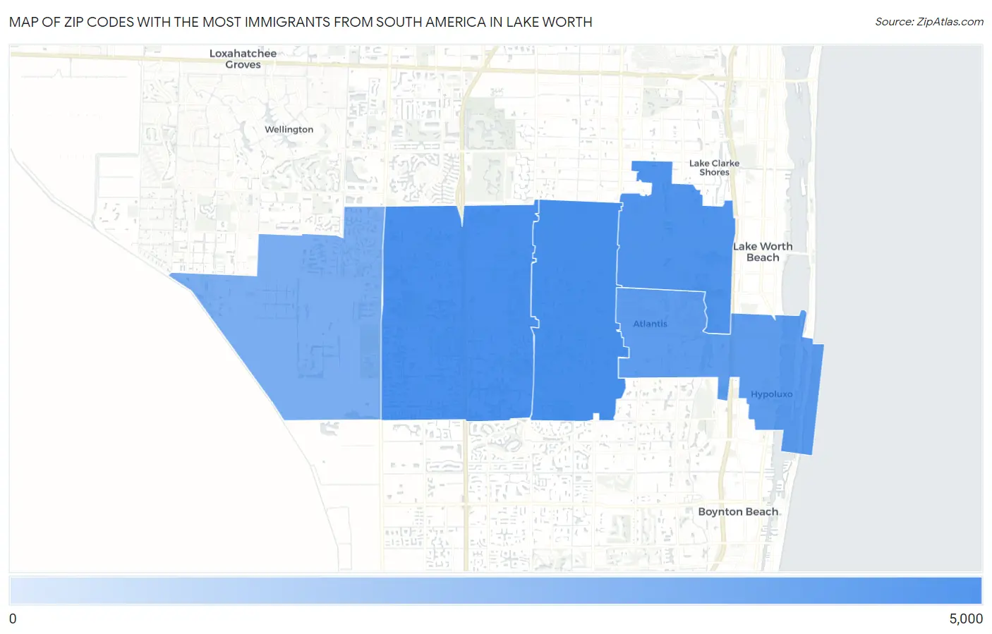 Zip Codes with the Most Immigrants from South America in Lake Worth Map