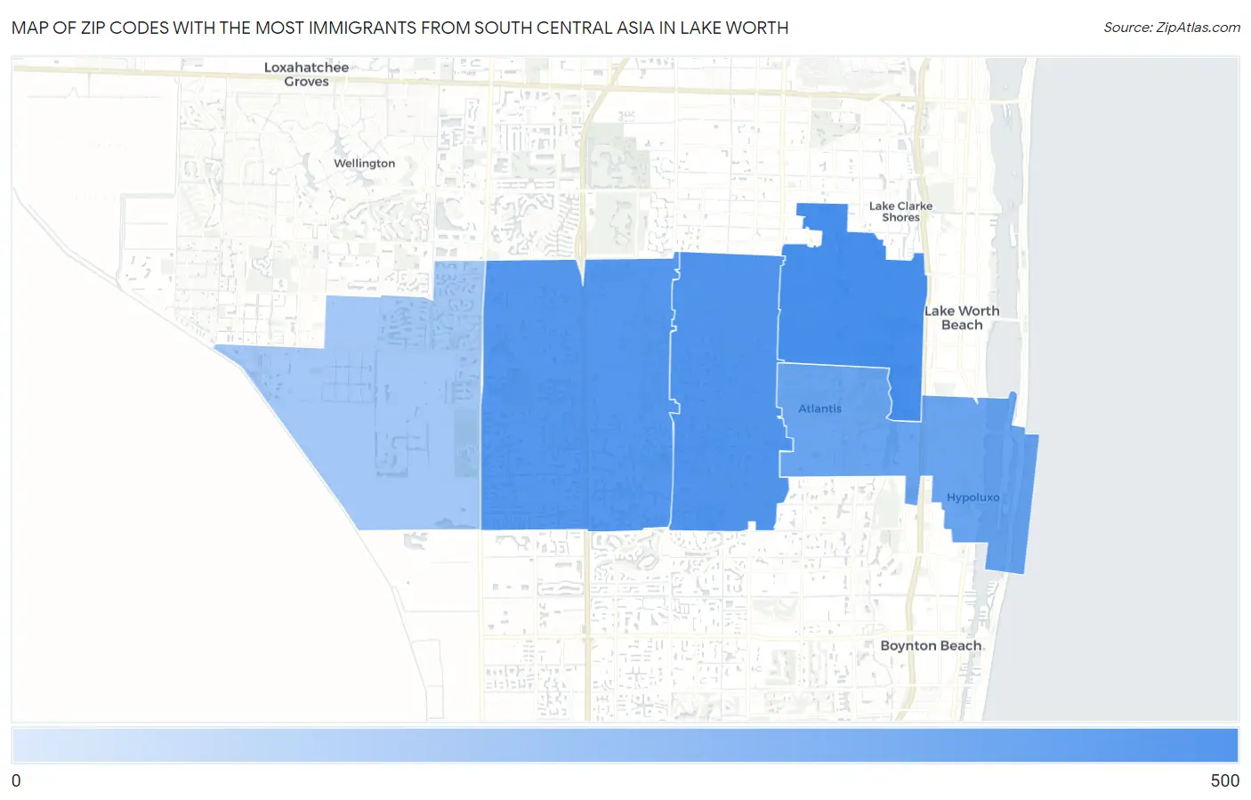 Zip Codes with the Most Immigrants from South Central Asia in Lake Worth Map