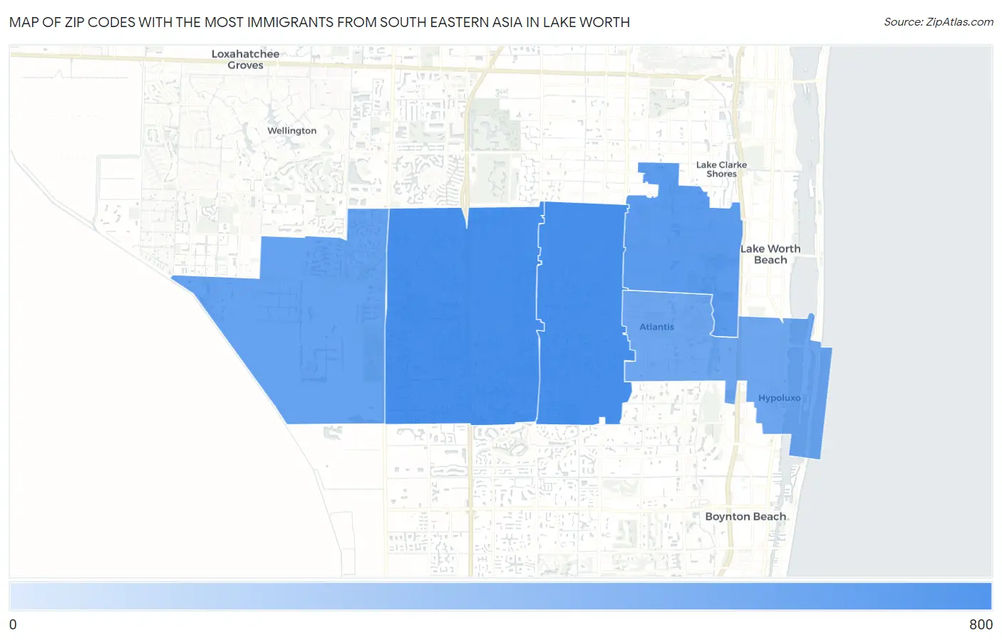 Zip Codes with the Most Immigrants from South Eastern Asia in Lake Worth Map