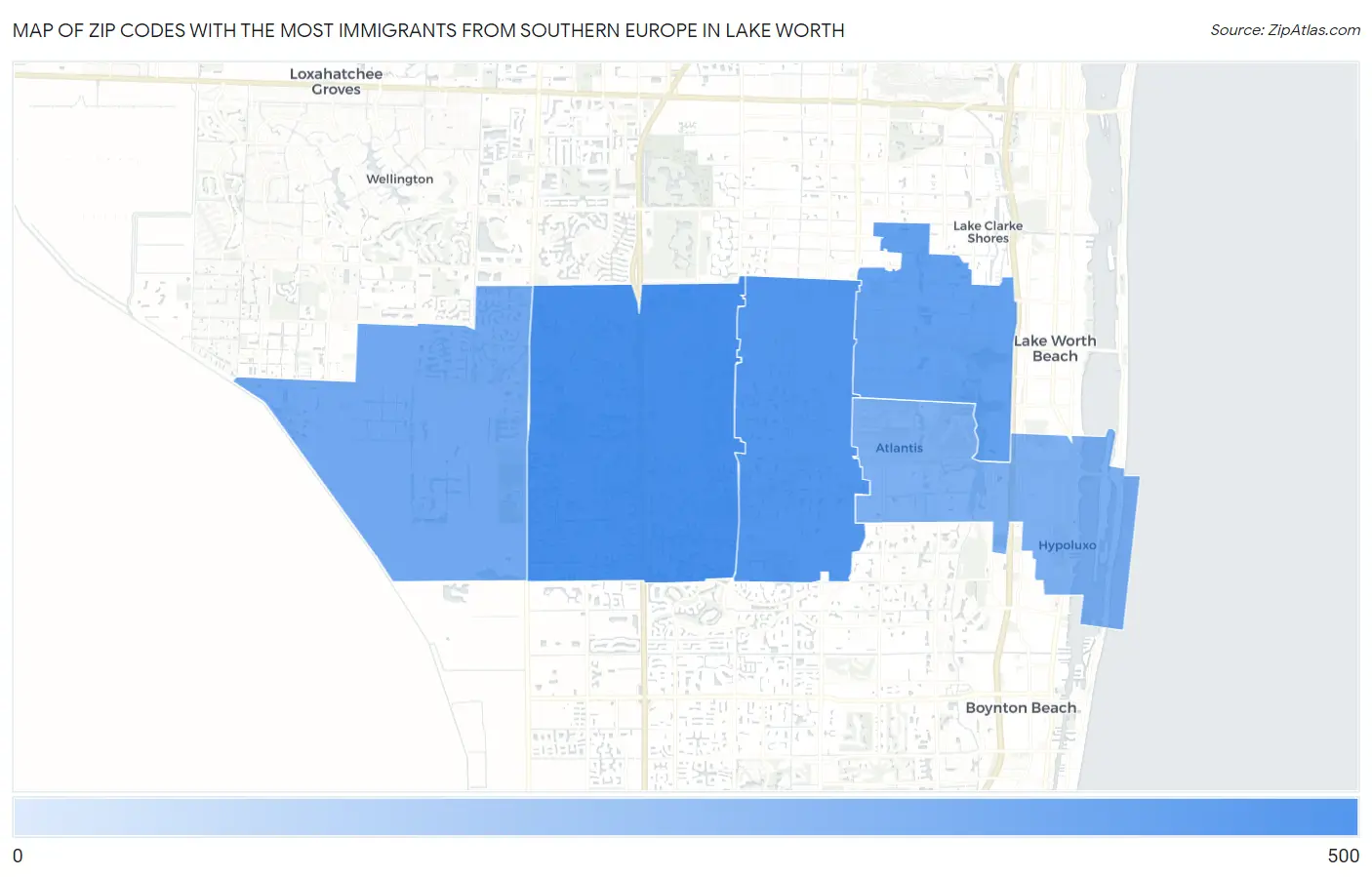 Zip Codes with the Most Immigrants from Southern Europe in Lake Worth Map