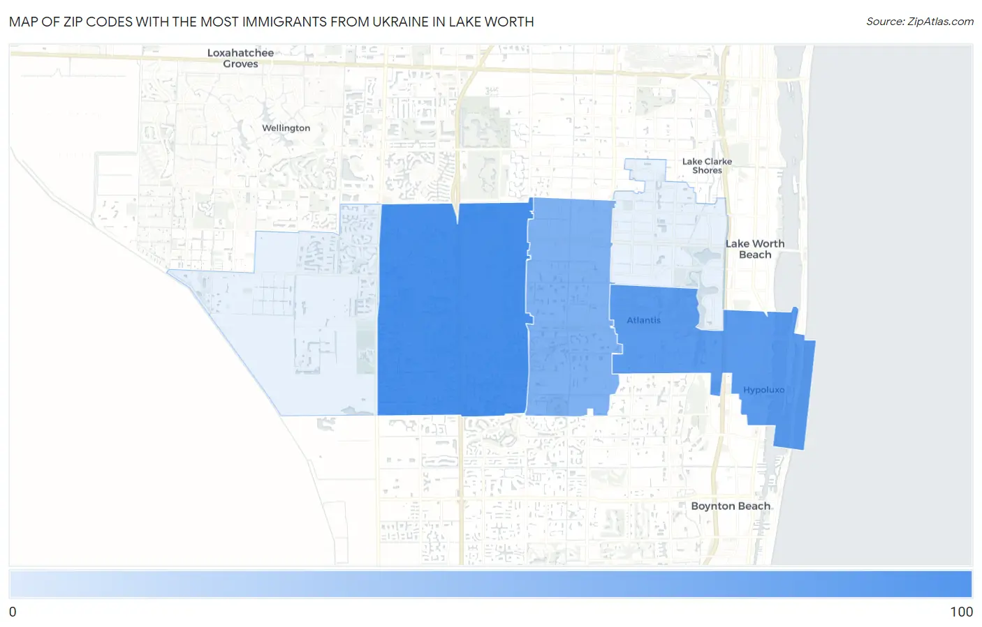 Zip Codes with the Most Immigrants from Ukraine in Lake Worth Map