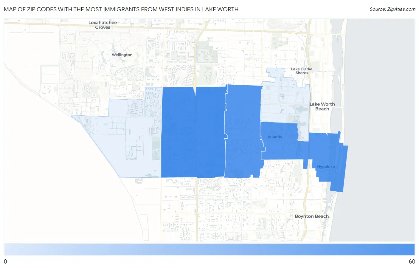 Zip Codes with the Most Immigrants from West Indies in Lake Worth Map