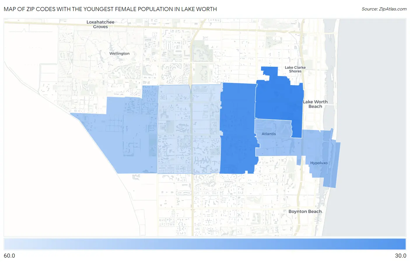 Zip Codes with the Youngest Female Population in Lake Worth Map
