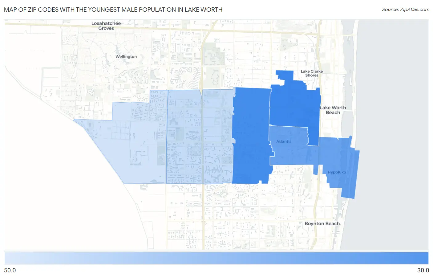 Zip Codes with the Youngest Male Population in Lake Worth Map