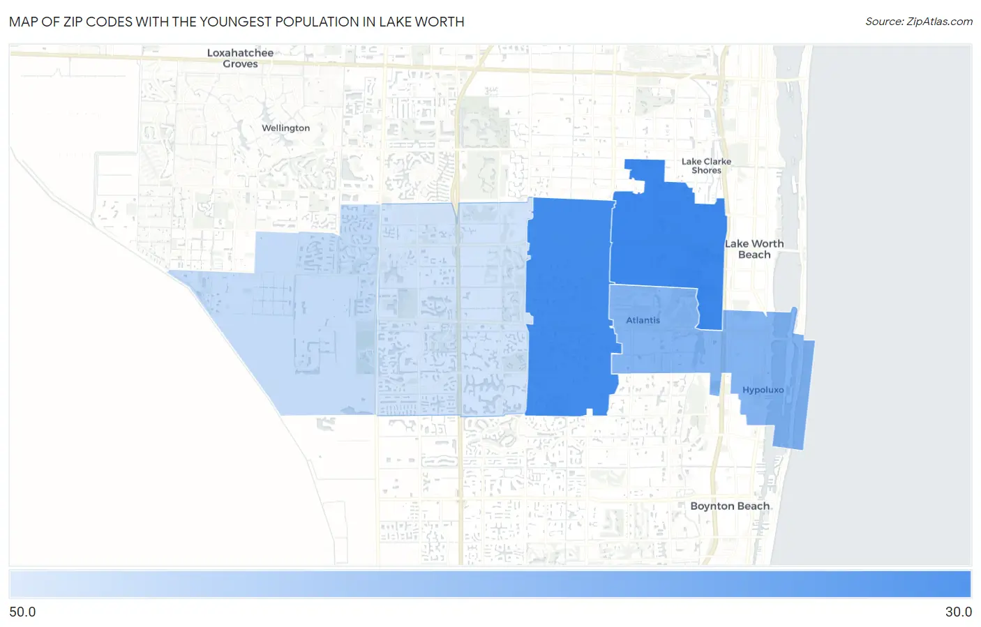 Zip Codes with the Youngest Population in Lake Worth Map