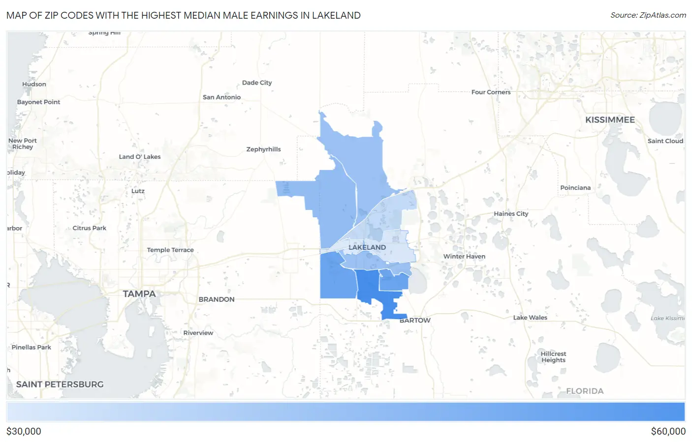 Zip Codes with the Highest Median Male Earnings in Lakeland Map