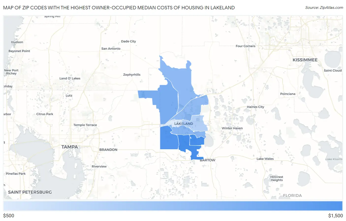 Zip Codes with the Highest Owner-Occupied Median Costs of Housing in Lakeland Map