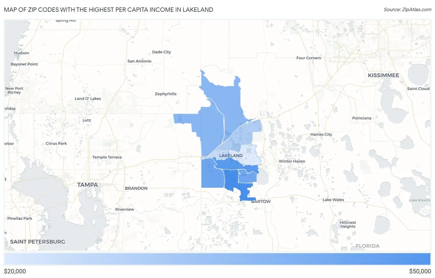 Zip Codes with the Highest Per Capita Income in Lakeland Map