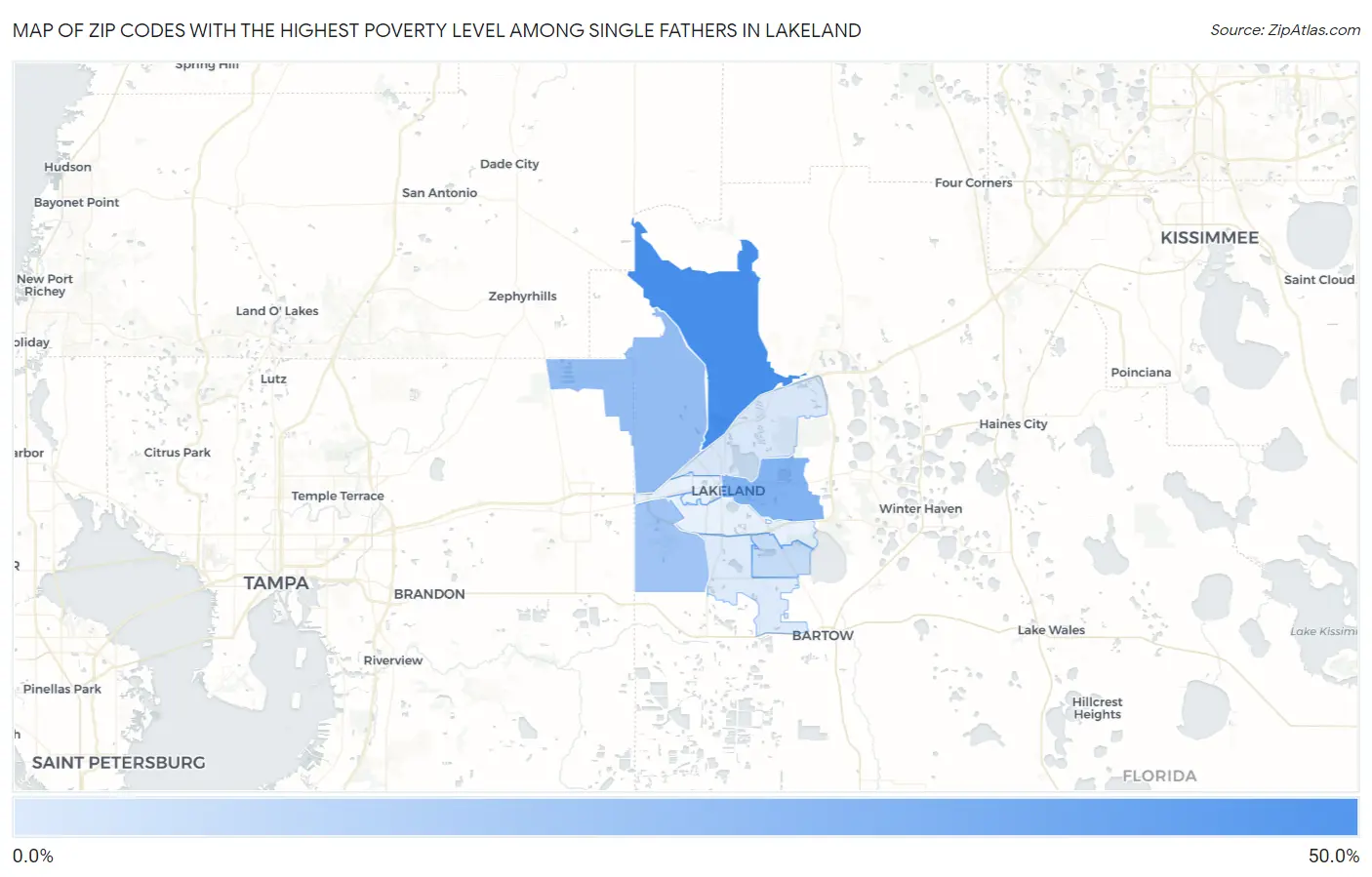 Zip Codes with the Highest Poverty Level Among Single Fathers in Lakeland Map