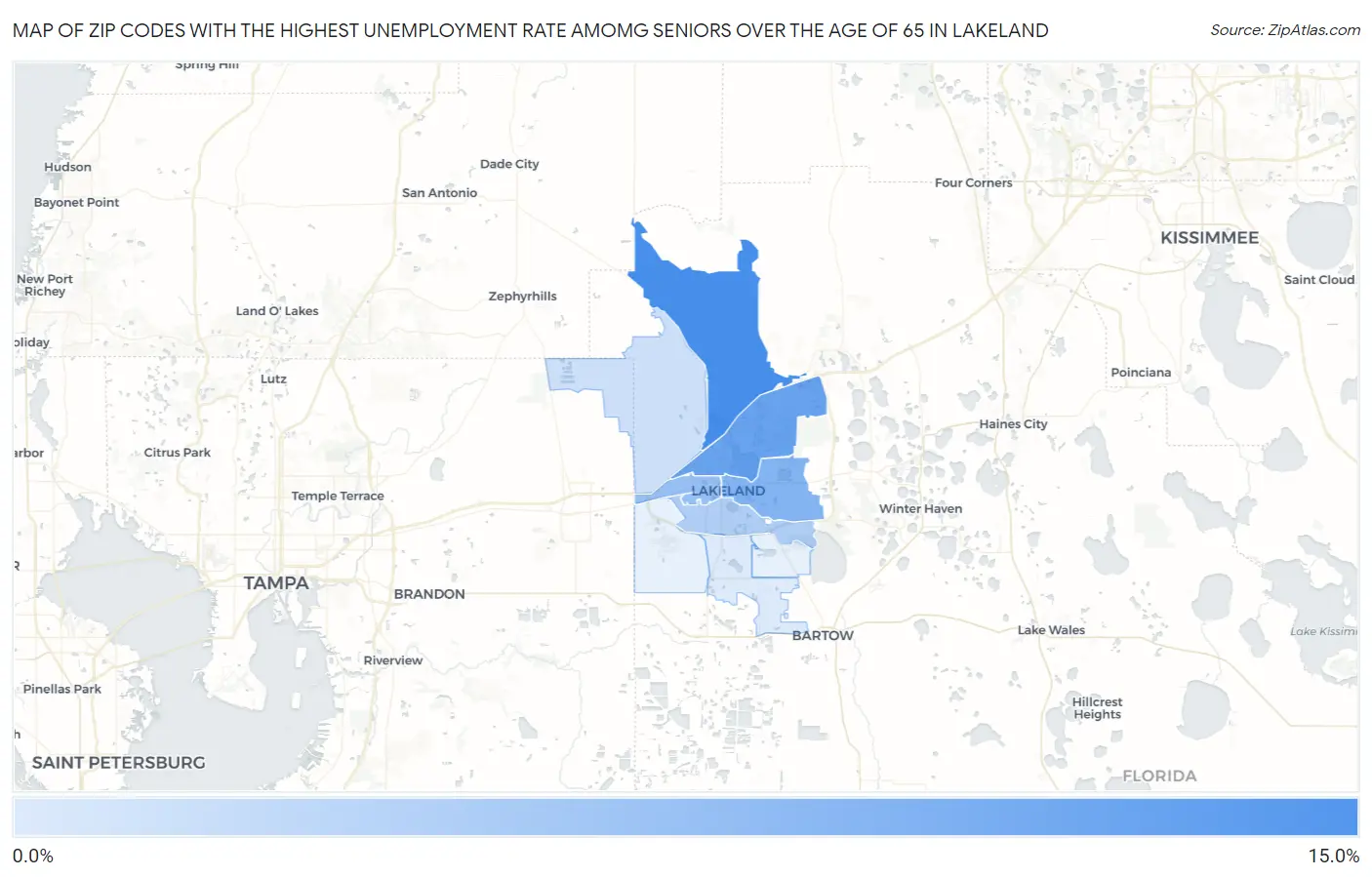Zip Codes with the Highest Unemployment Rate Amomg Seniors Over the Age of 65 in Lakeland Map