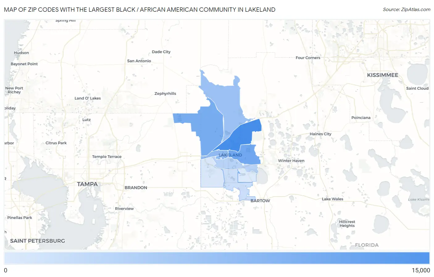 Zip Codes with the Largest Black / African American Community in Lakeland Map