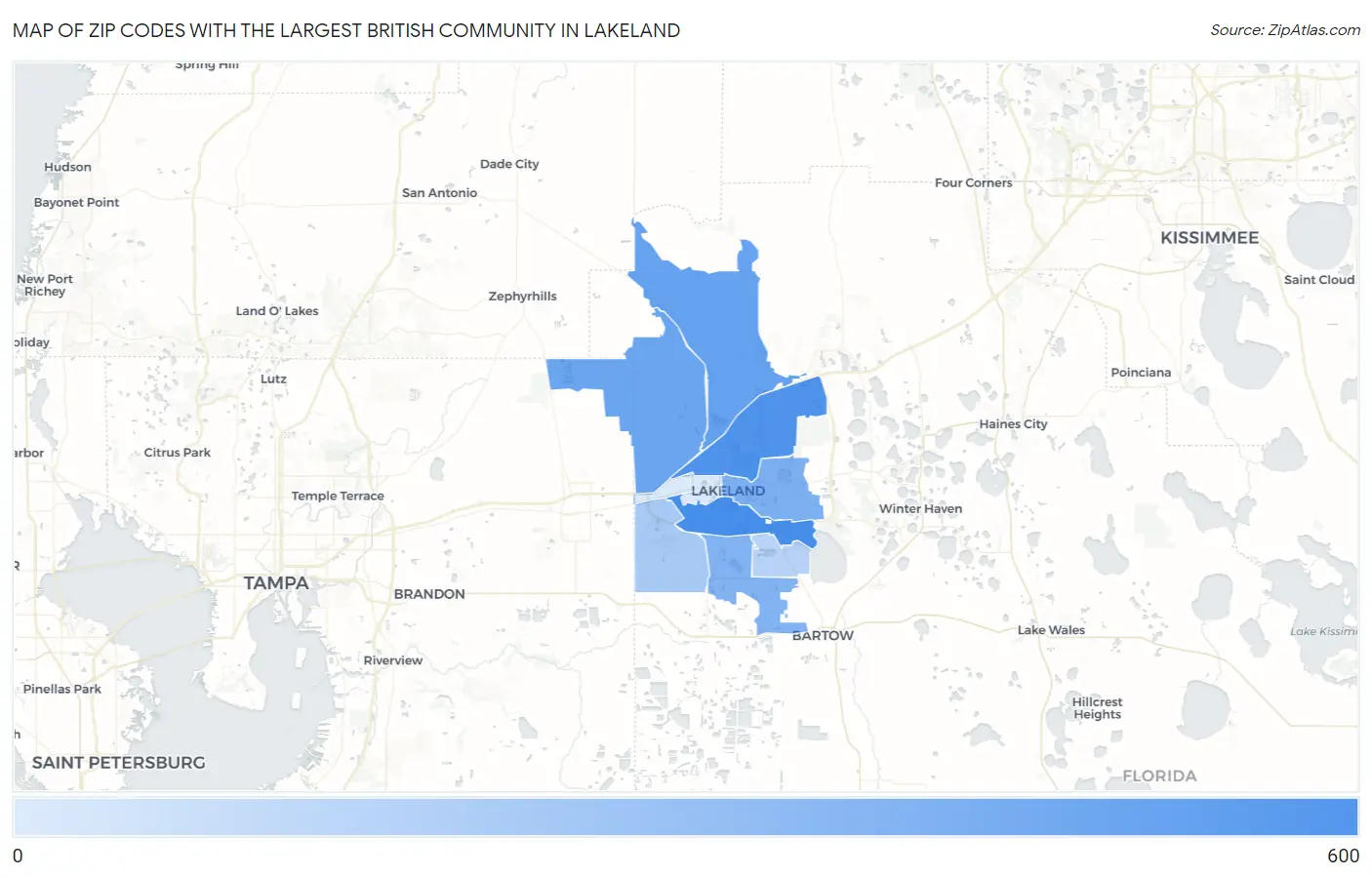 Zip Codes with the Largest British Community in Lakeland Map