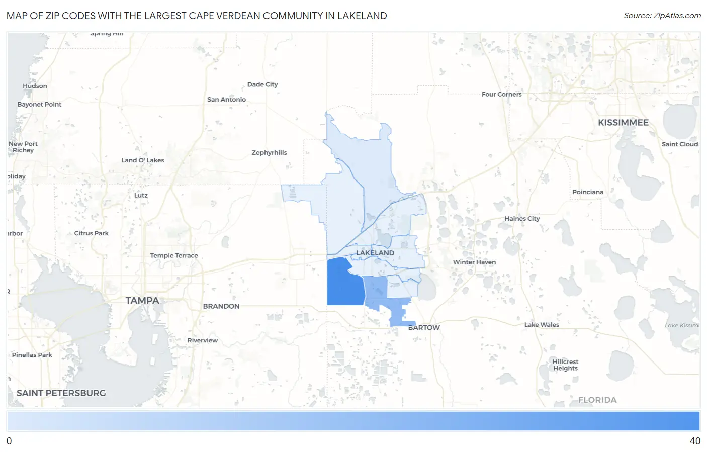 Zip Codes with the Largest Cape Verdean Community in Lakeland Map