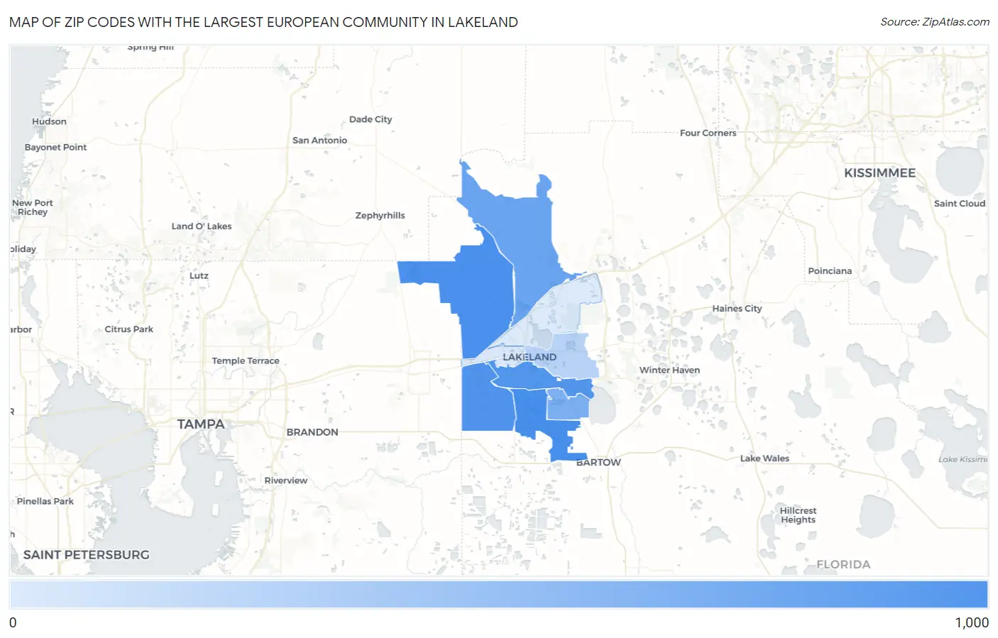 Zip Codes with the Largest European Community in Lakeland Map