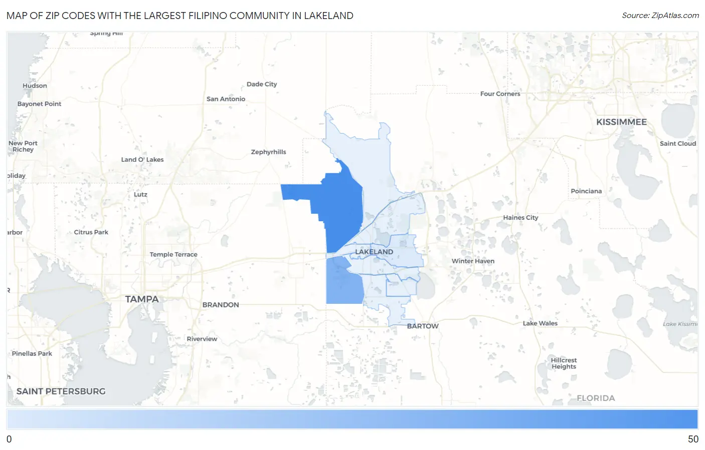 Zip Codes with the Largest Filipino Community in Lakeland Map
