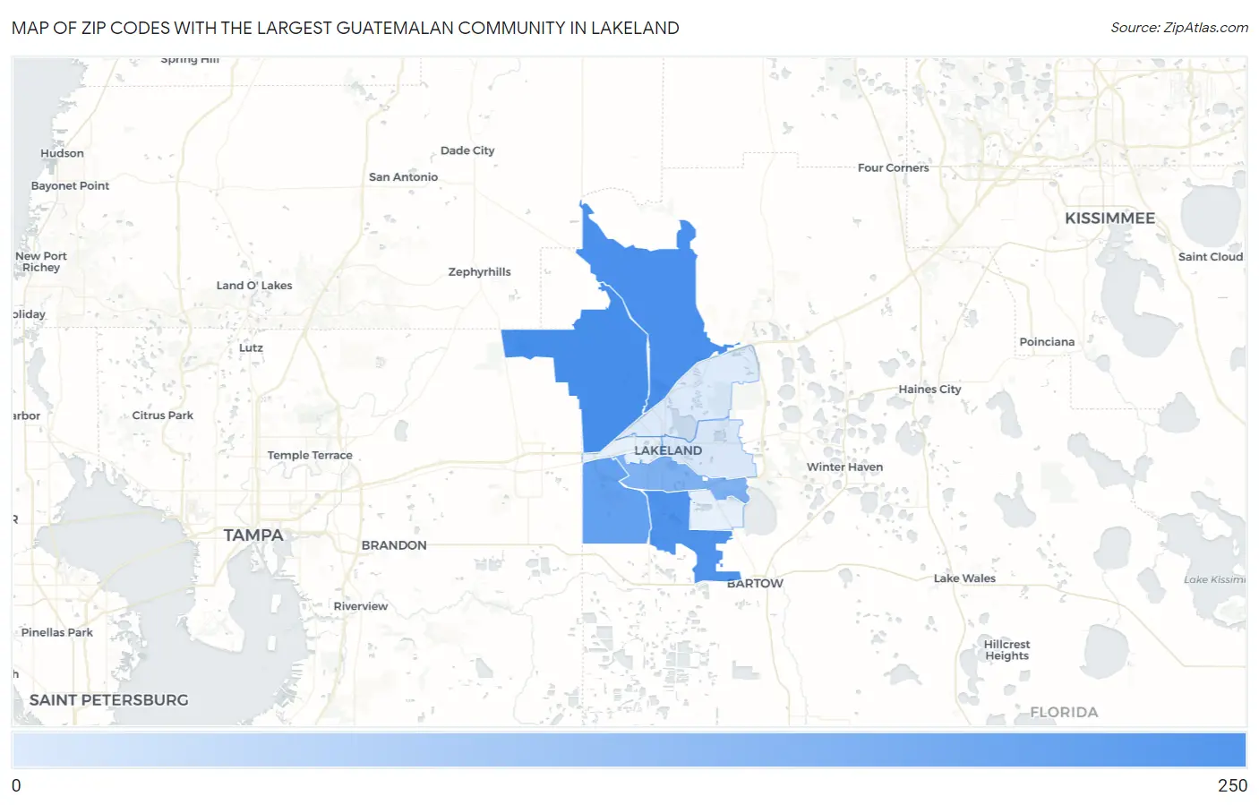 Zip Codes with the Largest Guatemalan Community in Lakeland Map