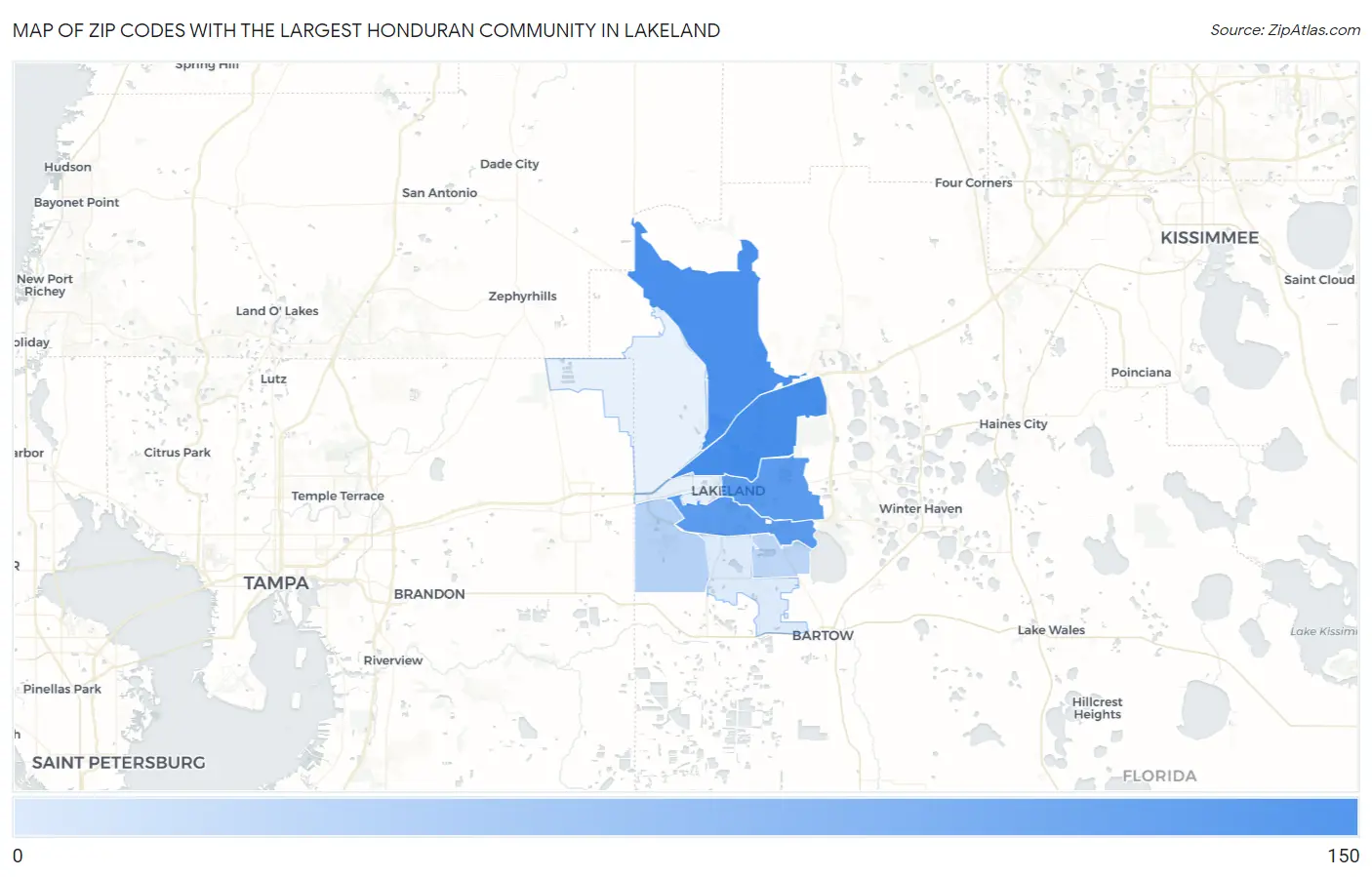 Zip Codes with the Largest Honduran Community in Lakeland Map