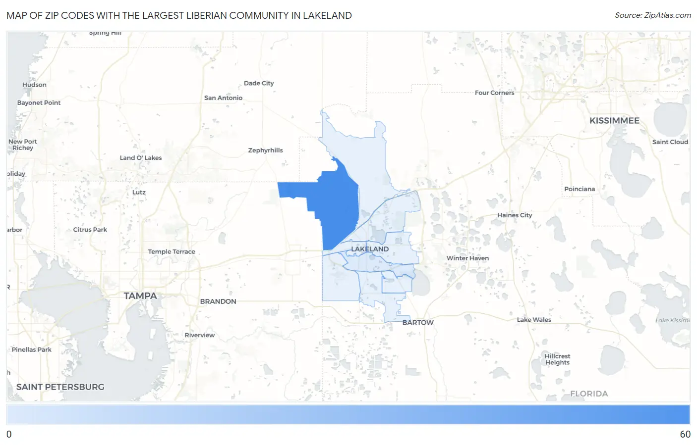 Zip Codes with the Largest Liberian Community in Lakeland Map