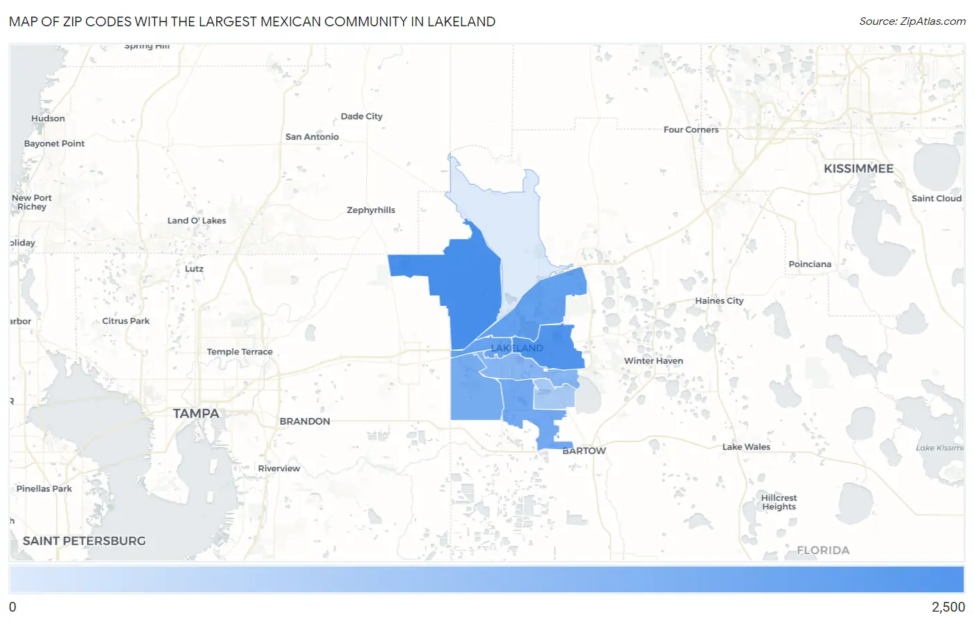 Zip Codes with the Largest Mexican Community in Lakeland Map