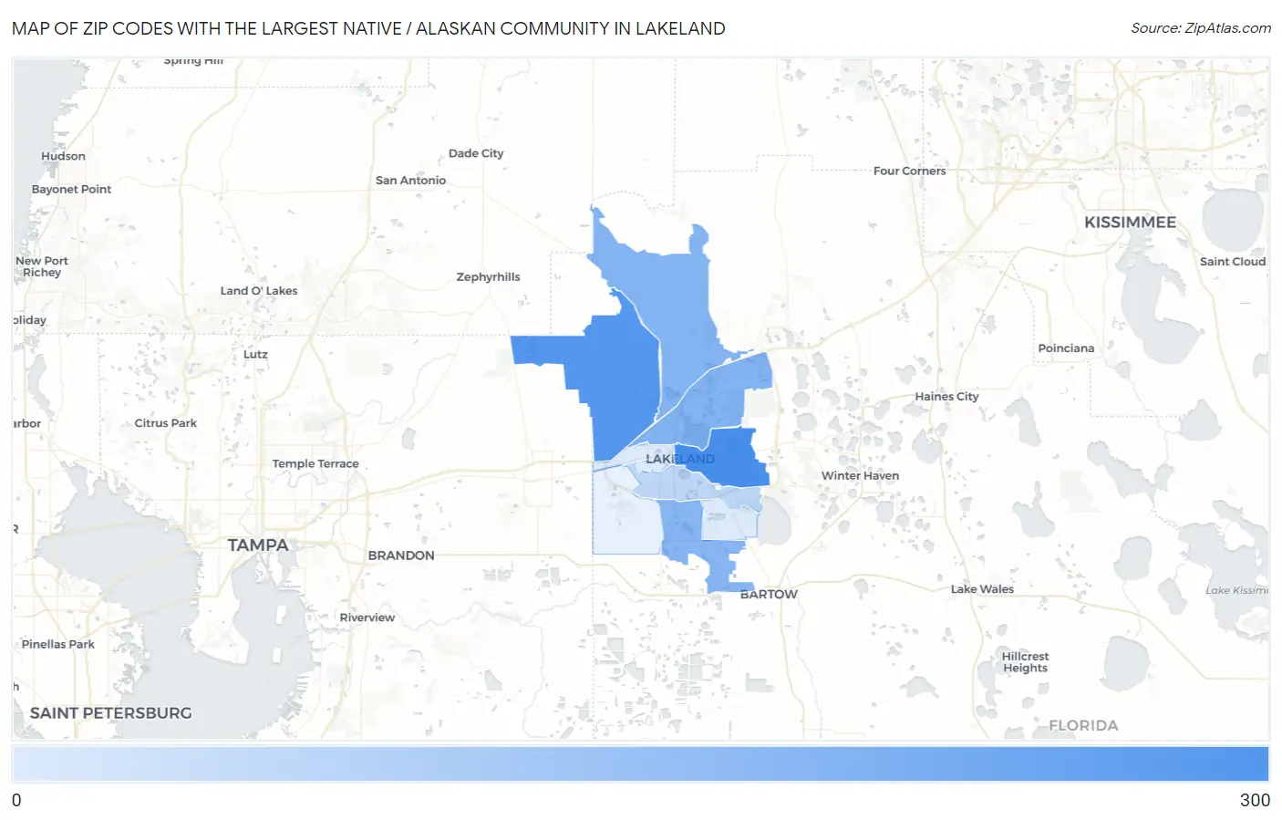 Zip Codes with the Largest Native / Alaskan Community in Lakeland Map