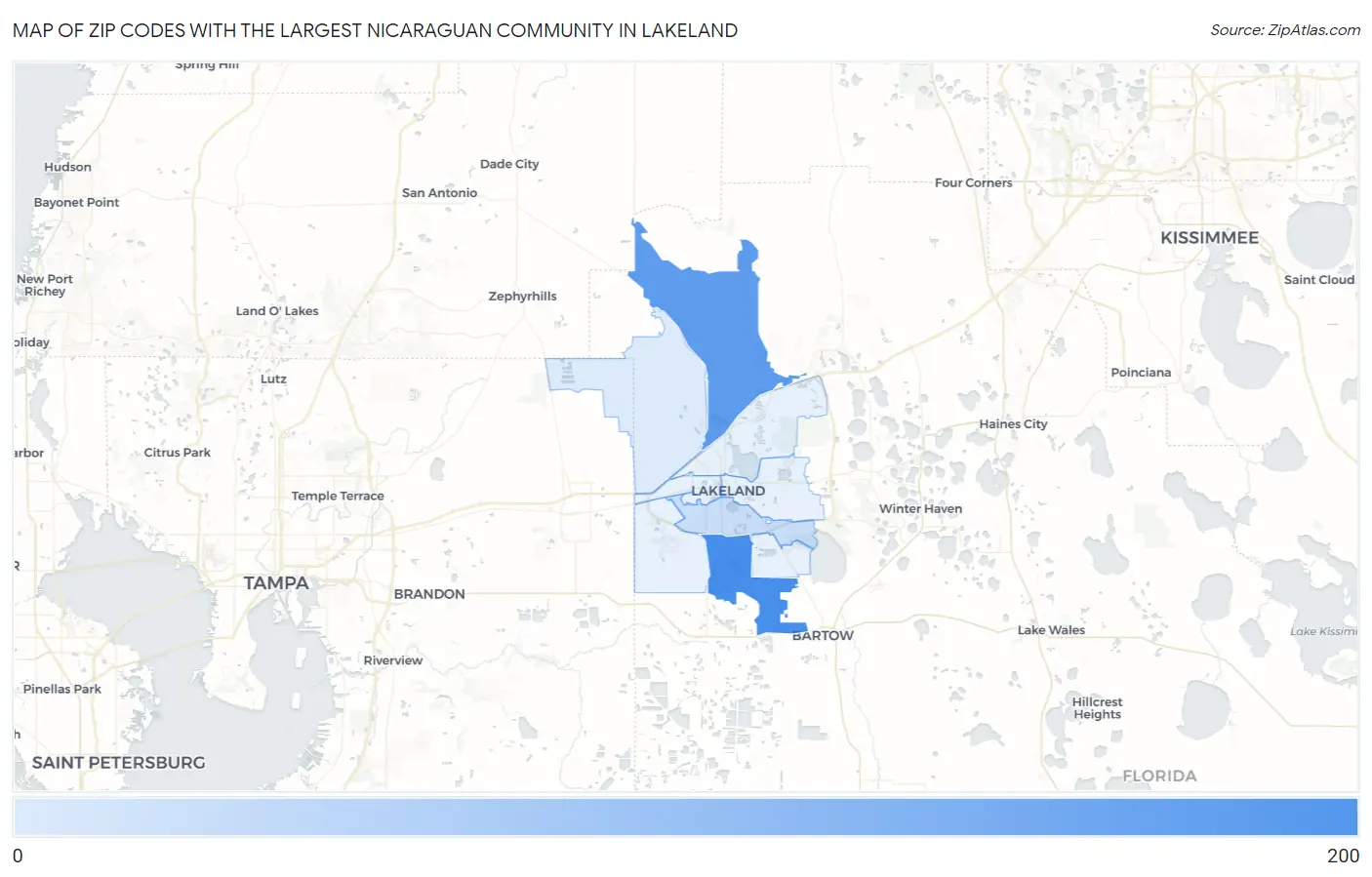 Zip Codes with the Largest Nicaraguan Community in Lakeland Map