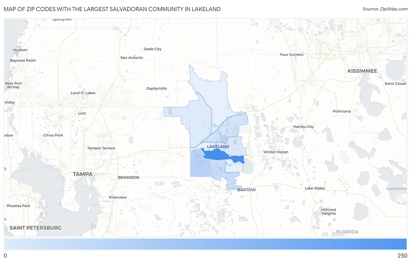Zip Codes with the Largest Salvadoran Community in Lakeland Map