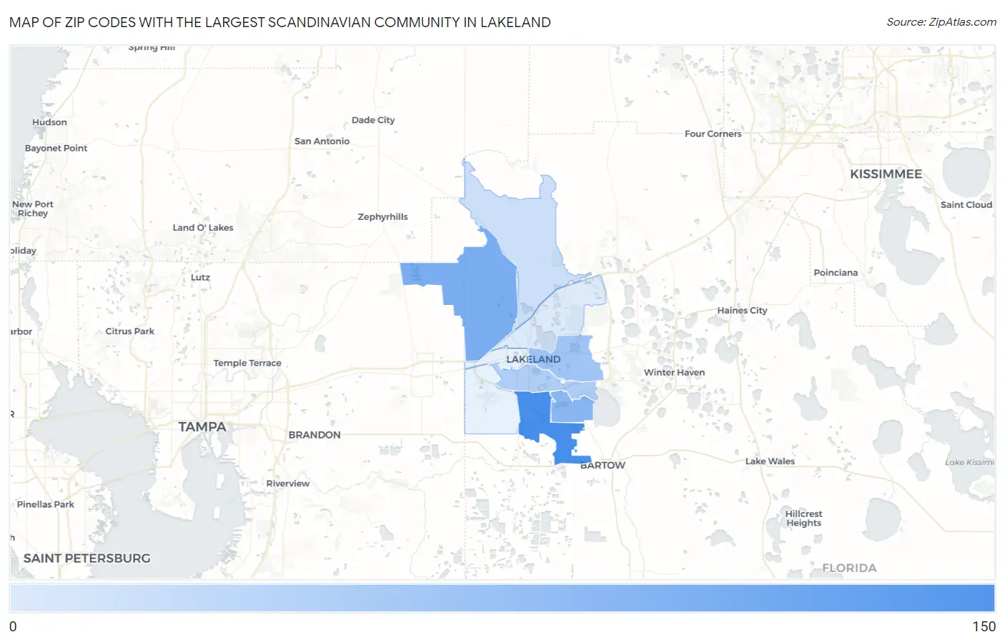 Zip Codes with the Largest Scandinavian Community in Lakeland Map