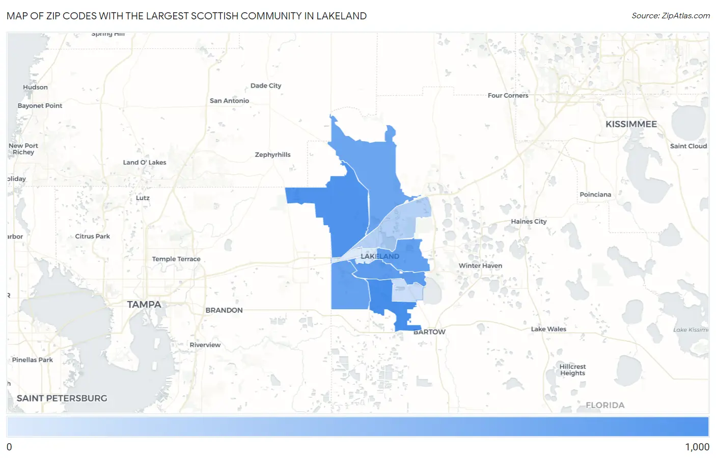 Zip Codes with the Largest Scottish Community in Lakeland Map