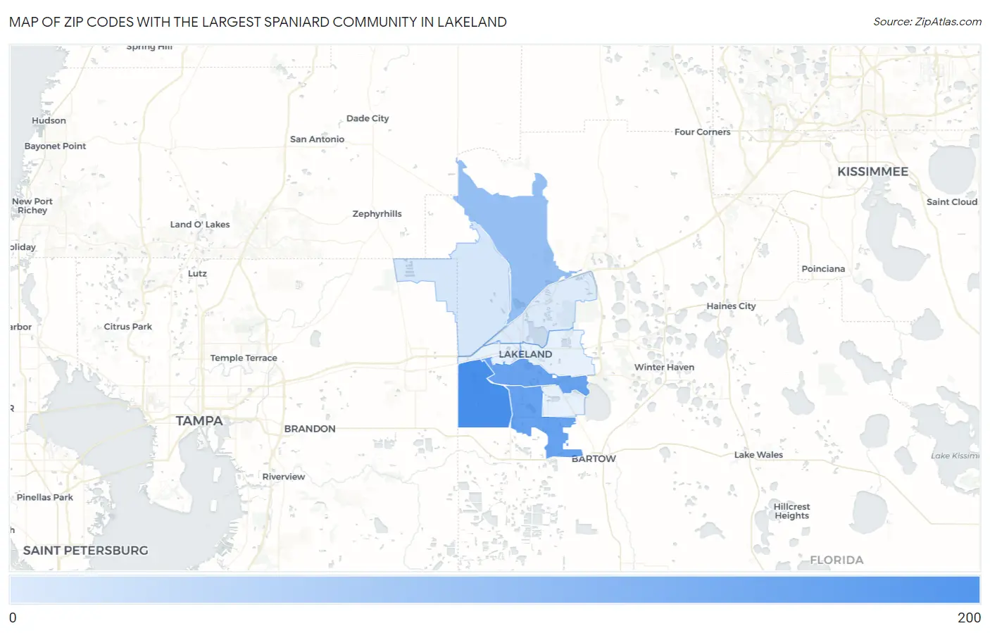 Zip Codes with the Largest Spaniard Community in Lakeland Map