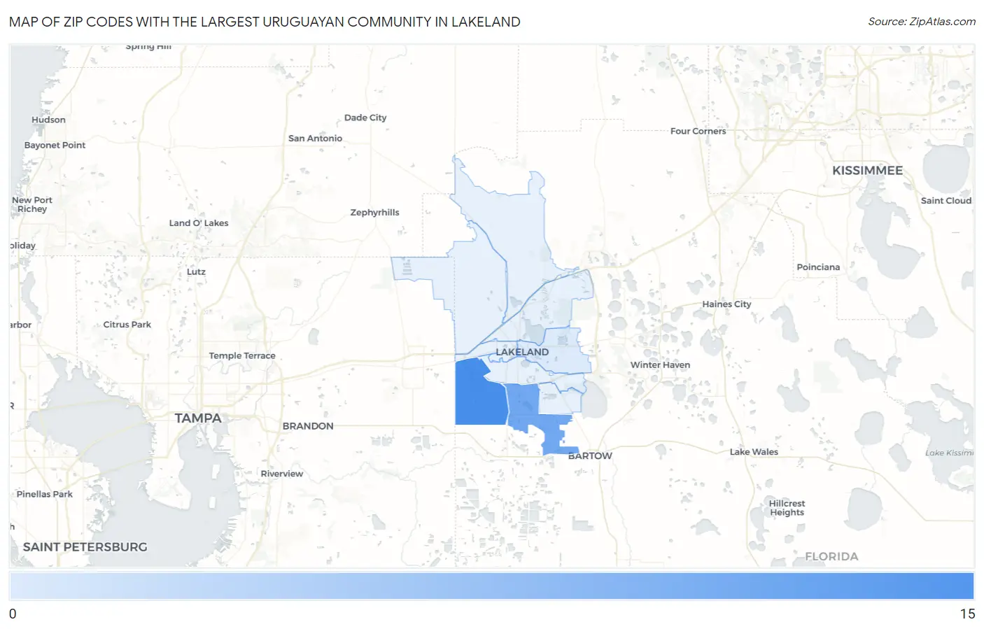 Zip Codes with the Largest Uruguayan Community in Lakeland Map