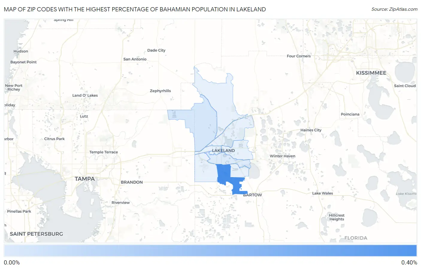 Zip Codes with the Highest Percentage of Bahamian Population in Lakeland Map