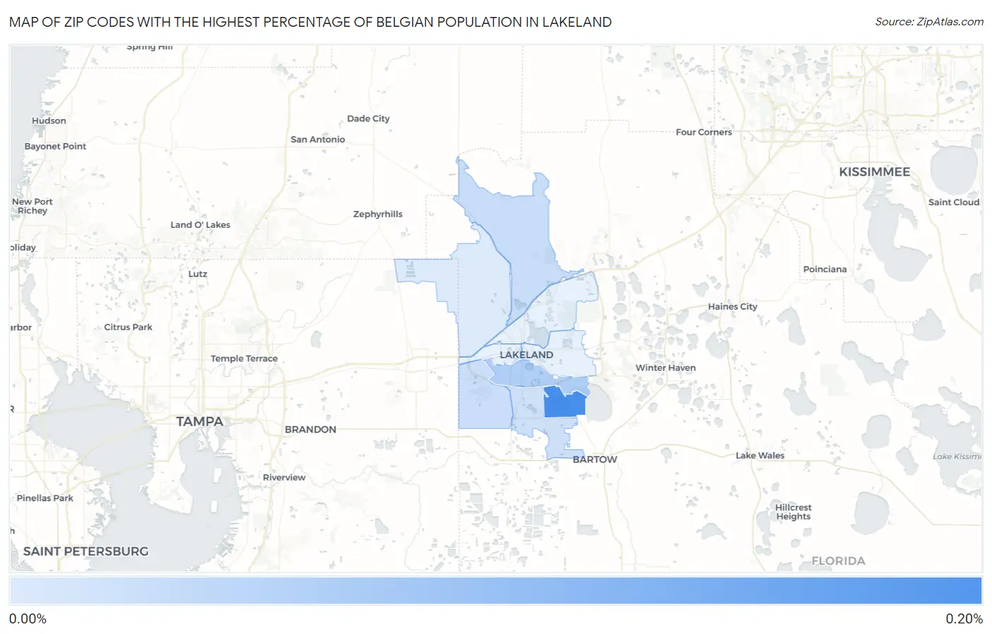 Zip Codes with the Highest Percentage of Belgian Population in Lakeland Map