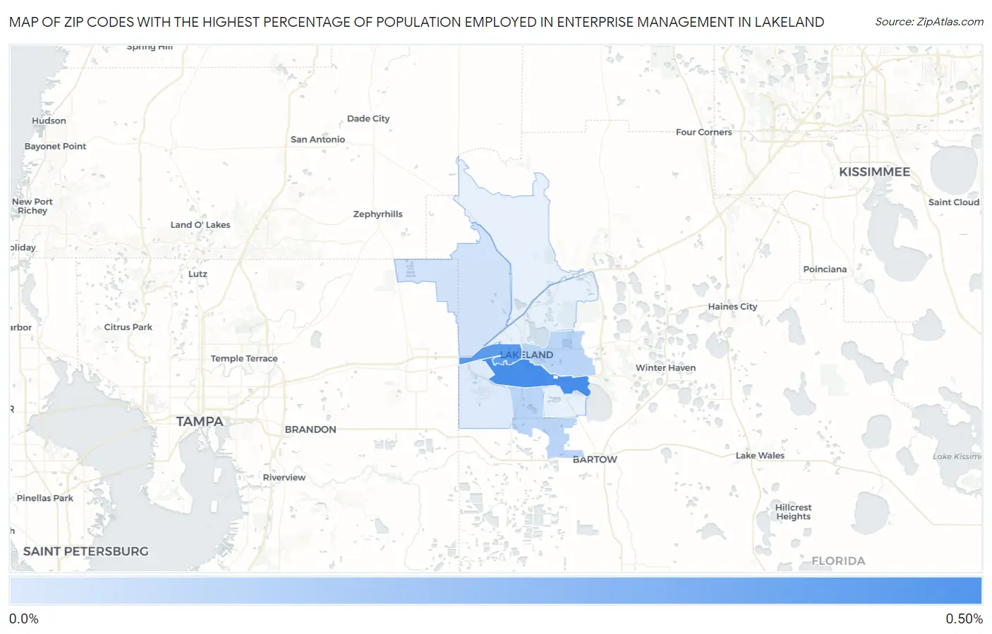 Zip Codes with the Highest Percentage of Population Employed in Enterprise Management in Lakeland Map