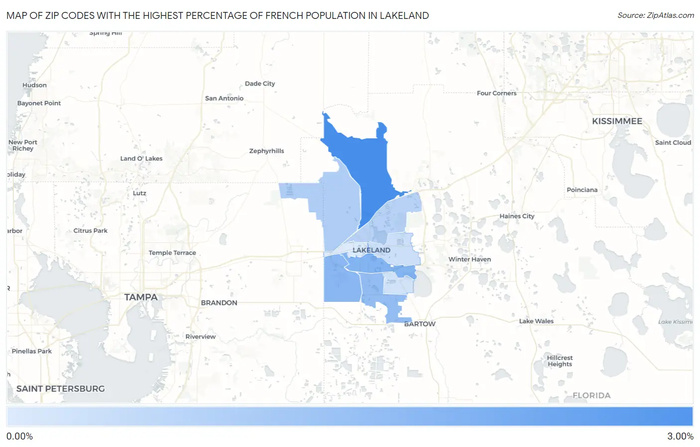 Zip Codes with the Highest Percentage of French Population in Lakeland Map