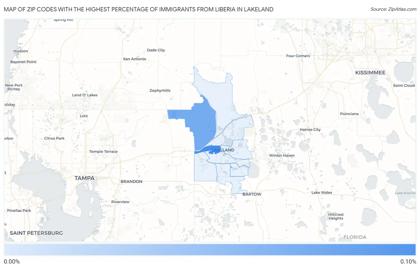 Zip Codes with the Highest Percentage of Immigrants from Liberia in Lakeland Map