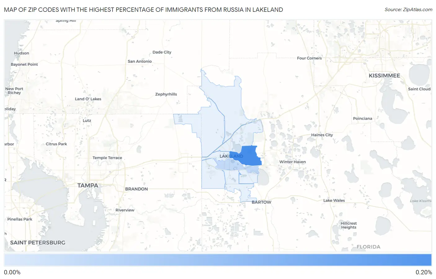 Zip Codes with the Highest Percentage of Immigrants from Russia in Lakeland Map