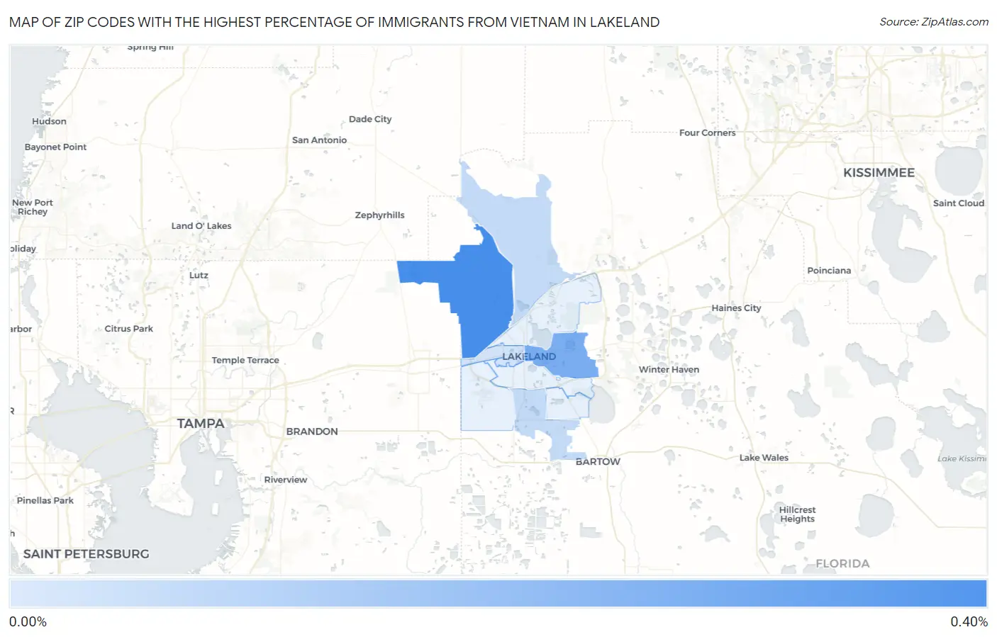 Zip Codes with the Highest Percentage of Immigrants from Vietnam in Lakeland Map