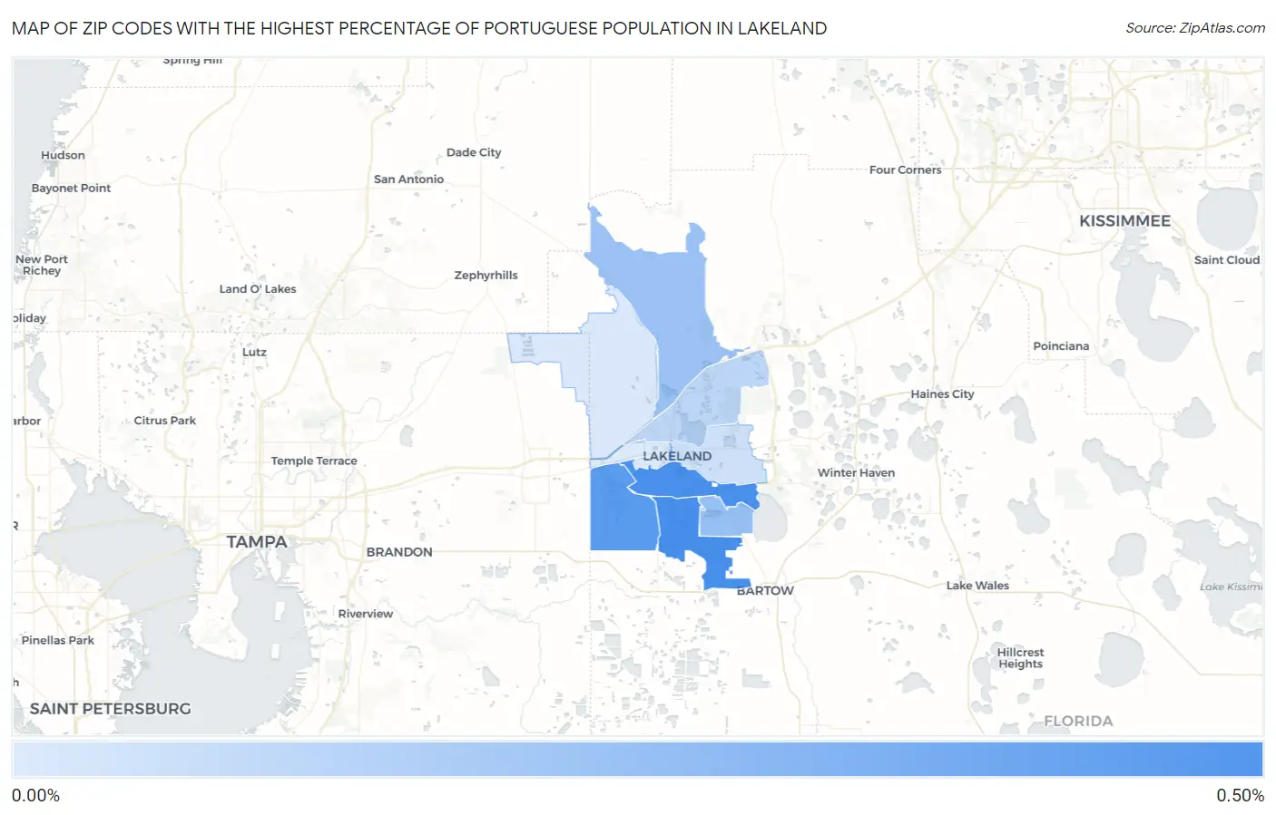 Zip Codes with the Highest Percentage of Portuguese Population in Lakeland Map