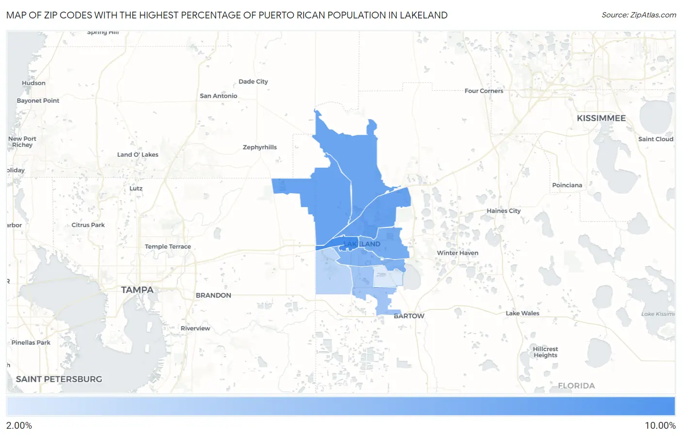 Zip Codes with the Highest Percentage of Puerto Rican Population in Lakeland Map