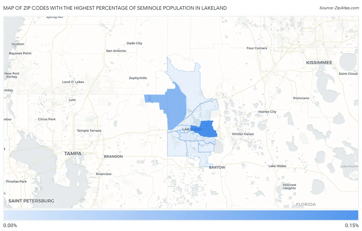 Zip Codes with the Highest Percentage of Seminole Population in Lakeland Map