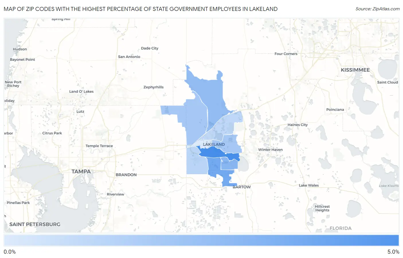 Zip Codes with the Highest Percentage of State Government Employees in Lakeland Map