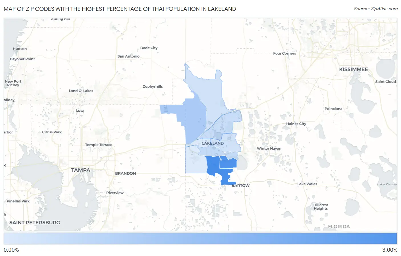 Zip Codes with the Highest Percentage of Thai Population in Lakeland Map