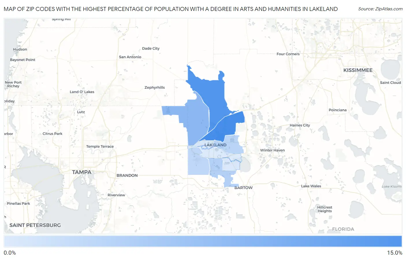 Zip Codes with the Highest Percentage of Population with a Degree in Arts and Humanities in Lakeland Map