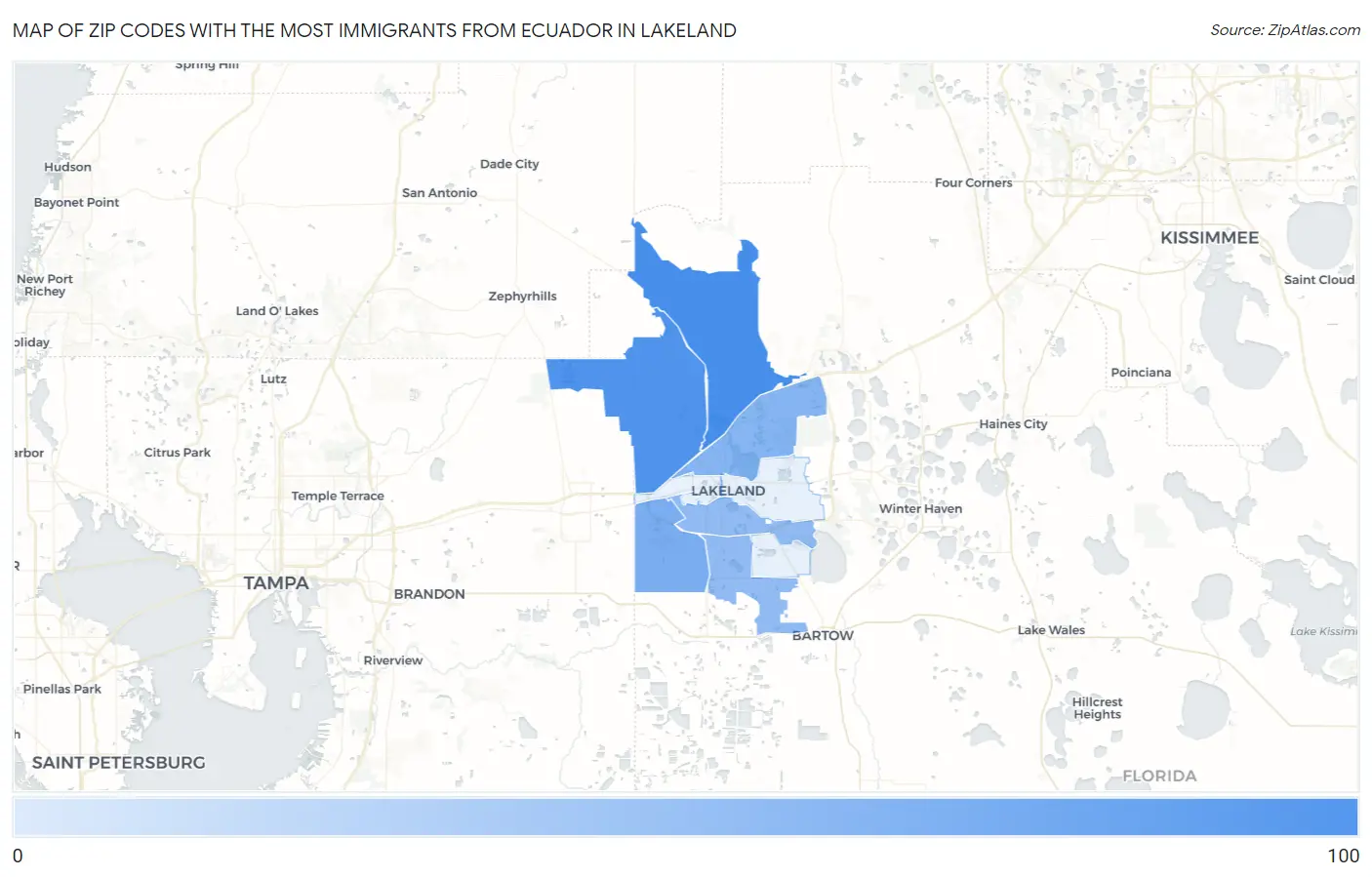 Zip Codes with the Most Immigrants from Ecuador in Lakeland Map