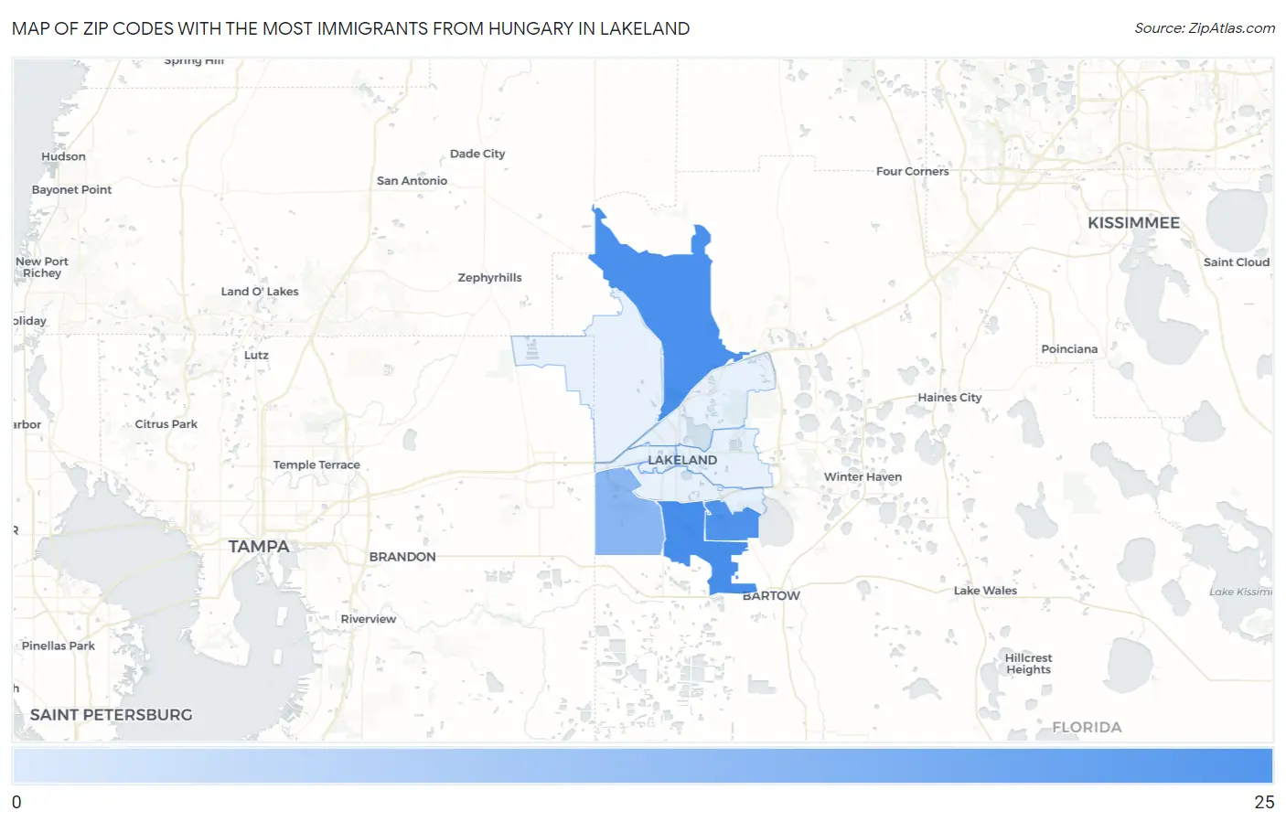 Zip Codes with the Most Immigrants from Hungary in Lakeland Map
