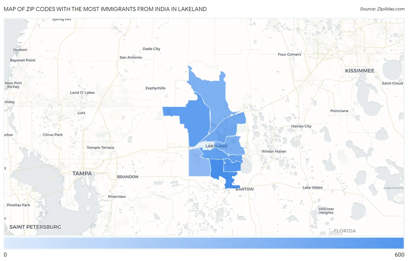 Zip Codes with the Most Immigrants from India in Lakeland Map
