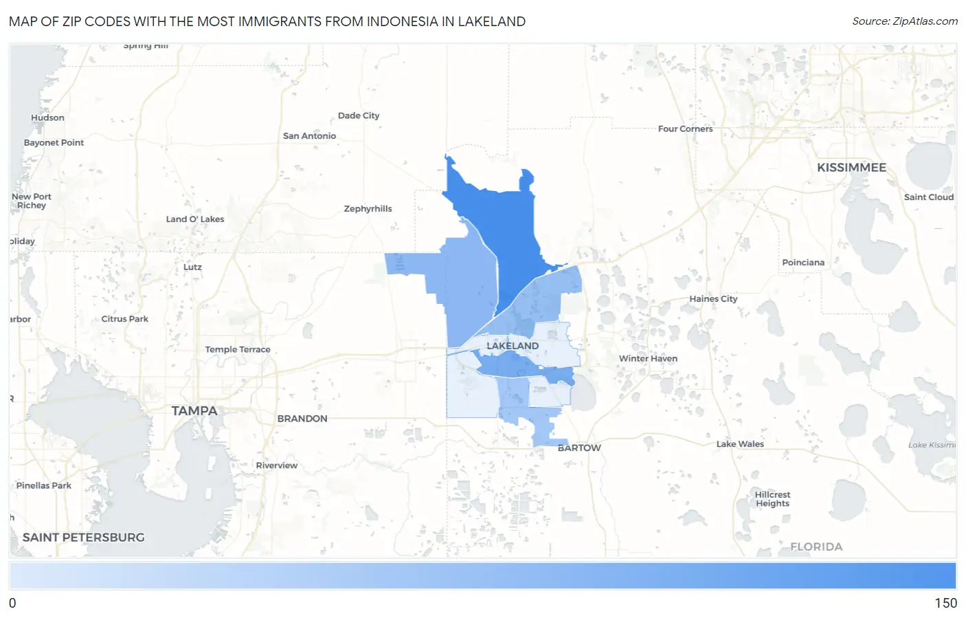 Zip Codes with the Most Immigrants from Indonesia in Lakeland Map