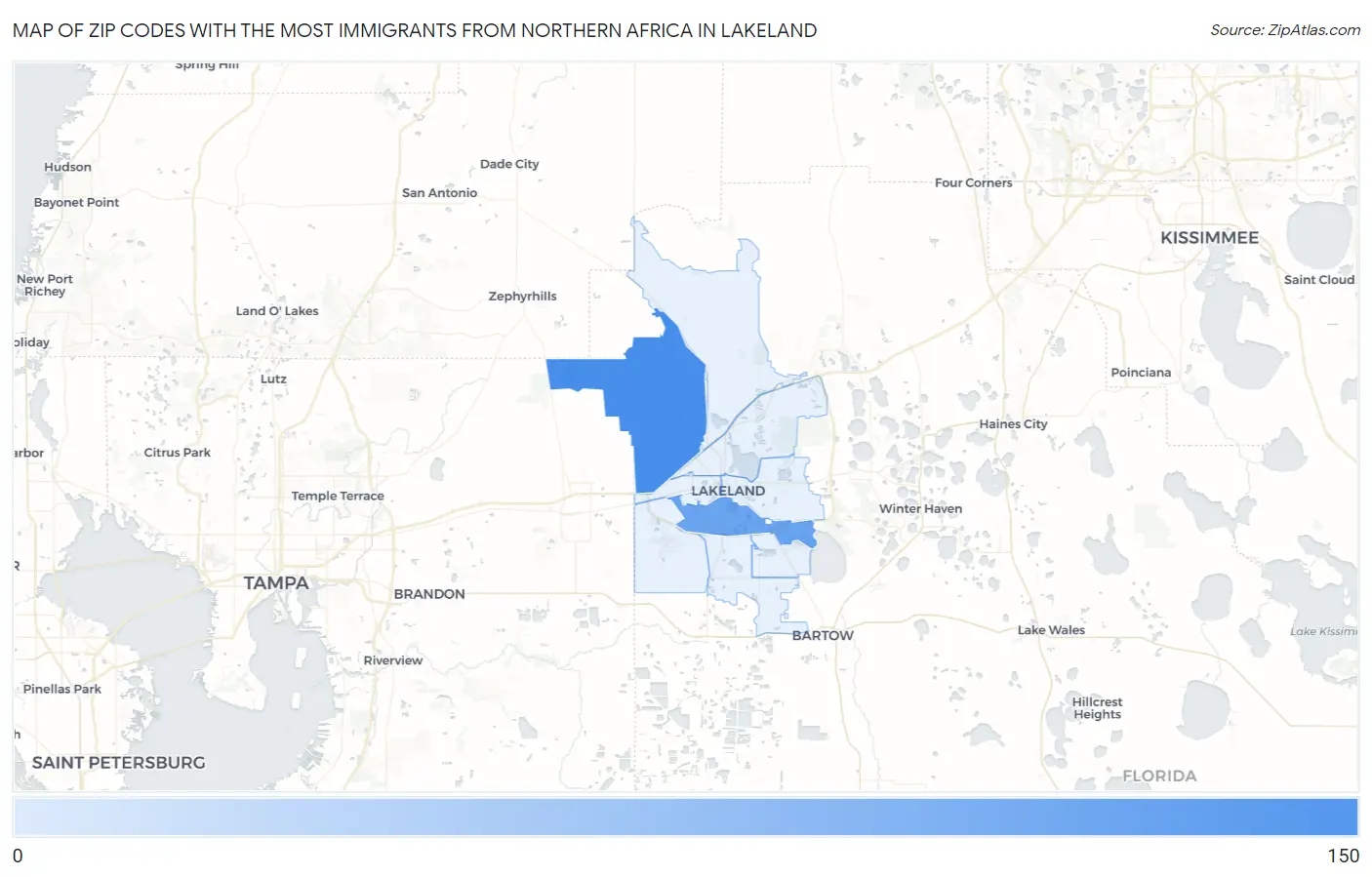 Zip Codes with the Most Immigrants from Northern Africa in Lakeland Map